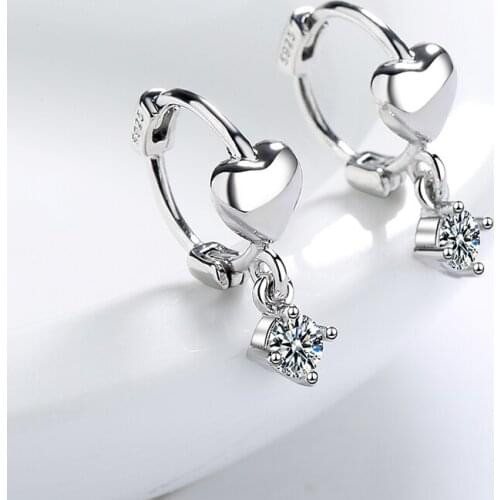 2020 New Fashion Heart Shape Hoop Earrings for Women Female Cute Gold Silver Color Crystal Charm Earrings Wedding Jewelry Gift