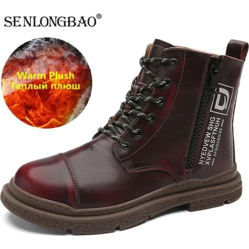 Winter Mens Boots Retro Platform Ankle Motorcycle Boots Warm Plush Snow Boots Autumn Waterproof Mens Martin Boots Chelsea Boots