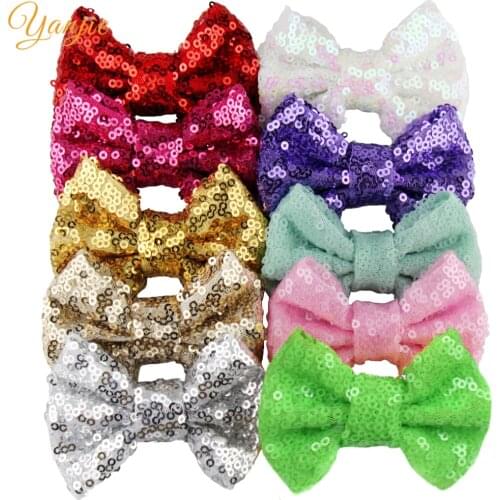 10pcs/lot 3" Mini Sequin Messy Bow For Girls Gold Glitter Hair Bow Hair Clips Kids DIY Solid Bowknot Girls Hair Accessories