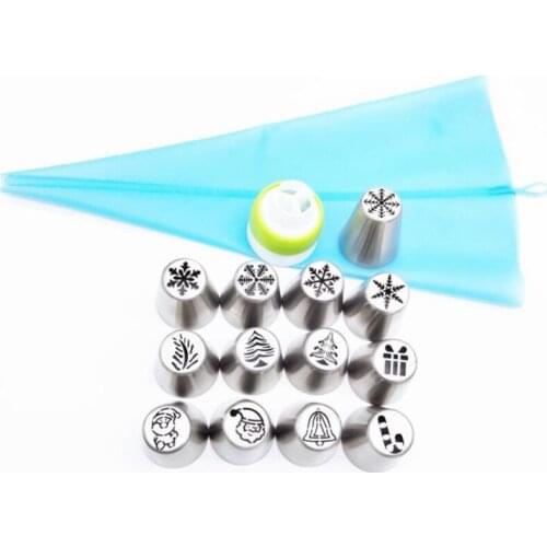 15Pcs/Set Cream Piping Nozzles Christmas Flower Icing Pastry Tips Nozzles Bag Cupcake DIY Kitchen Baking Cake Decorating Tools