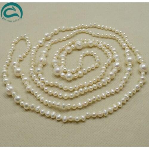 150CM Long Pearl Jewellery,White Color Natural Freshwater Pearl Necklace,5-11mm Mixes Size Perfect Party Women Gift