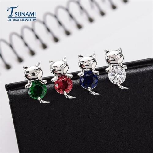 2018 the famous brand fashion popular animal floret cat zircon nail Jewelry earrings for women/girls Mini Cat with Rhinestone