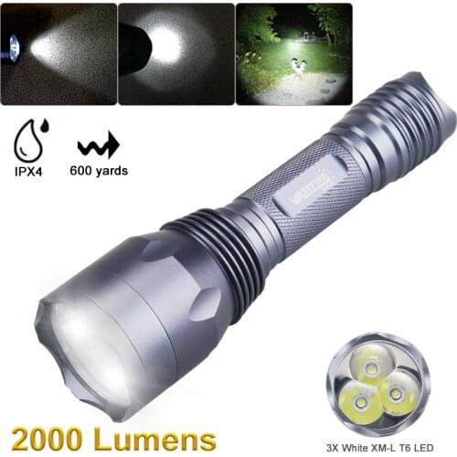 600 Yards 3 XML T6 LED Flashlight Torch Lamp Powerful Tactical Military Hunting light C10 Ourdoor waterproof Searchlight