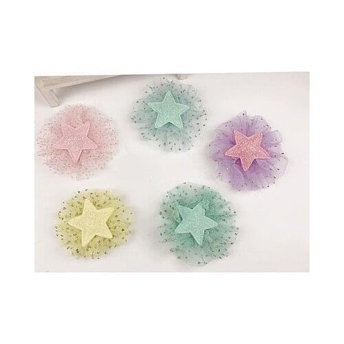 6cm 20pcs/lot DIY Handmade Shiny Star Flower Padded Applique for Childrens hair Clip Accessories