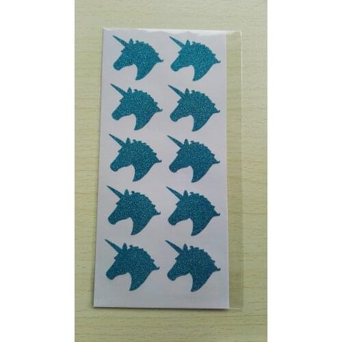 3.8x3cm Teal, Turquoise Unicorn glitter sticker label