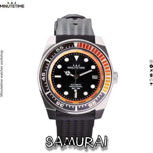 Minutetime Watch Man Automatic NH35A Movement Samurai Style Mens 41mm Stainless Steel Case Japanese C3 Luminous Hands Sapphire