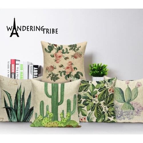 Tropical style Cushion Cover Cactus cushion covers Pattern 18x18 inches Cotton Linen Pillowcase Waist Throw Pillow Cover