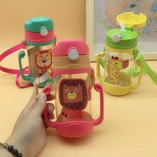 400ml Baby Bottle Kids Cup Silicone Sippy Children Training Cups Cute Baby Drinking Water Straw Handle Feeding Bottle 2019