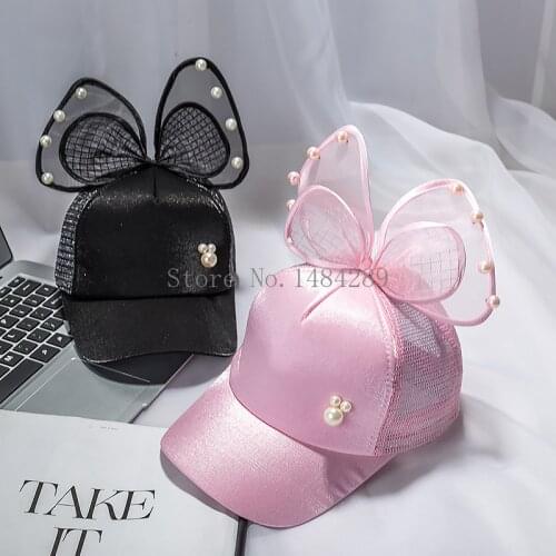 Bowknot Childrens Baseball Cap for Girls Baby Summer Hat Visor Caps Lace Bow with Pearls Girls Beanie Kids Baby Sun Hats