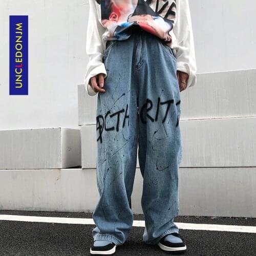 Graffiti jeans Hip Hop streetwear men clothes denim jeans for men korean fashion clothing men jeans u2021