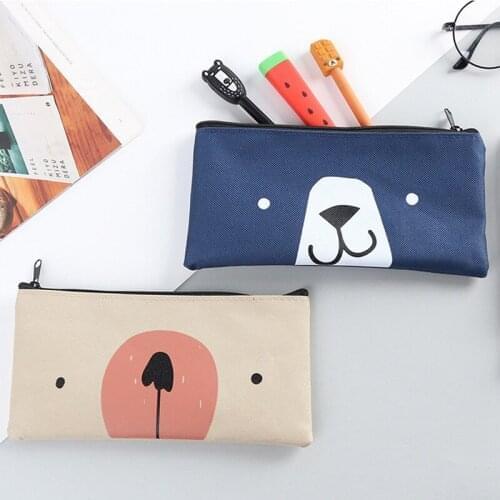 New Arrival Cute Bear Canvas Pencil Bag Stationery Storage Organizer Bag Boys&Girls Pencil Case For School Supplies