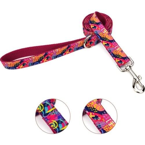 Cool Pet Dog Supplies Rose Red Pitbull Accessories Graffiti Rottweiler Medium Big Dog Leash Bullterrier Leash for Large Dogs