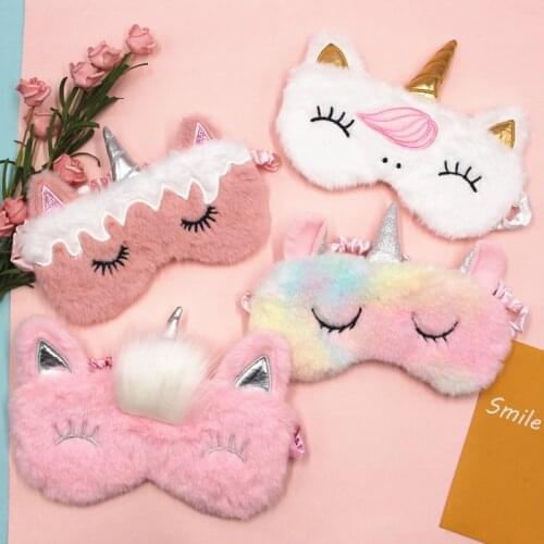 Unicorn Eye Mask Gradient Colorful Cartoon Sleeping Mask Plush Eye Shade Cover Eyeshade Kids Adult Home Party Gifts Blindfolds