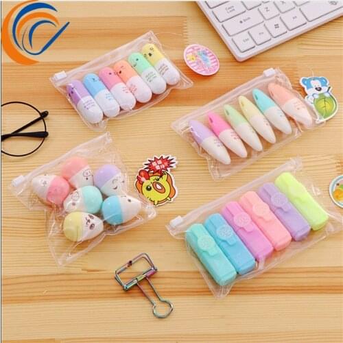 Mini Candy Color Highlighter 24 Bags/lot 6 Colors Drawing Painting Art Marker Pen School Supplies Stationery Gift Student