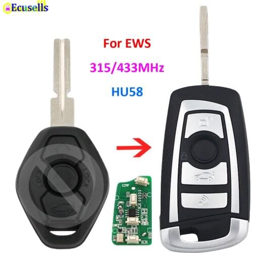Modified flip 3 Button 315MHZ 433MHZ remote key fob for BMW EWS 325 330 318 525 530 540 E38 E39 E46 M5 X3 X5 NO CHIP HU58