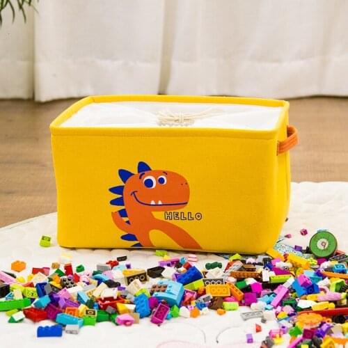 Cartoon Toy Clothes Storage Box Baskets with Handle Foldable Cotton Linen Fabric Neateaning Dustproof Organizer Laundry Basket