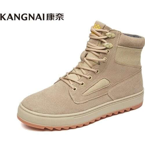 KANGNAI Men Boots Work Boots Lace-Up Outdoor Ankle Boots Cow Suede Casual Winter Shoes