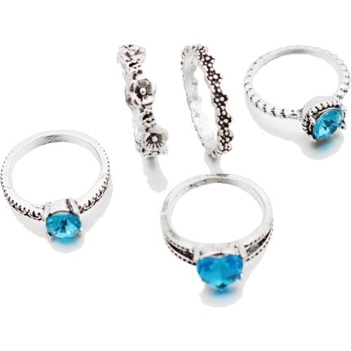 Summer New 5 pcs/ set Knuckle Anillo Fashion Acrylic Auger Wedding Ring Geometric Carved Heart Shaped Charm Womens Ring