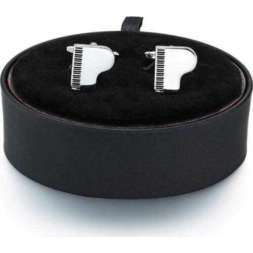 A new set of French fashion mens Silvery Cufflinks musician piano keyboard Cufflinks black leather box set