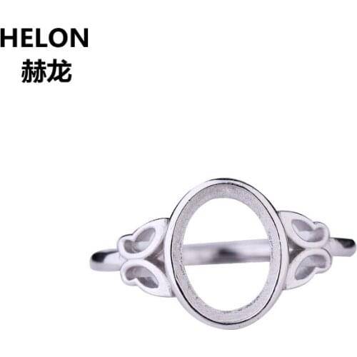 925 Sterling Silver Women Engagement Wedding Ring 8x10mm 10x12mm Oval Cabochon Semi Mount Ring fit Amber Opal Setting Adjustable