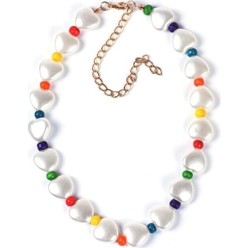 Fashion Heart Faux Pearl Wood Beads Handmade Necklace Womens Jewelry Accessories Hip Hop Statement Choker Necklace For Women