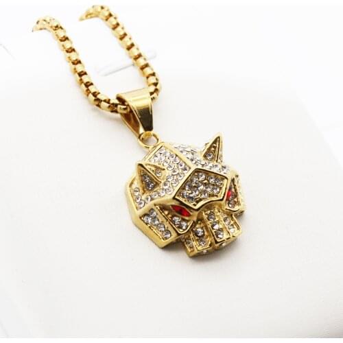 Hot Micro Inset rhinestone Lion Head Hiphop Pendant Necklaces Mens Gold Chain Punk Animal Pendants Jewelry Accessories