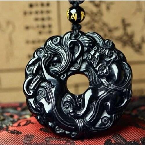 Natural tallado a mano piedra negra colgante collar colgante amantes de la danza mascota regalo