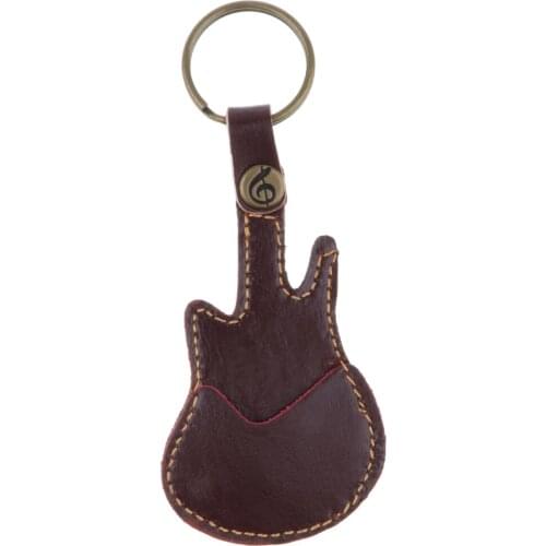 Portable Guitar Pick Holder Leather Plectrum Case Bag Keychain Key Fob Cases