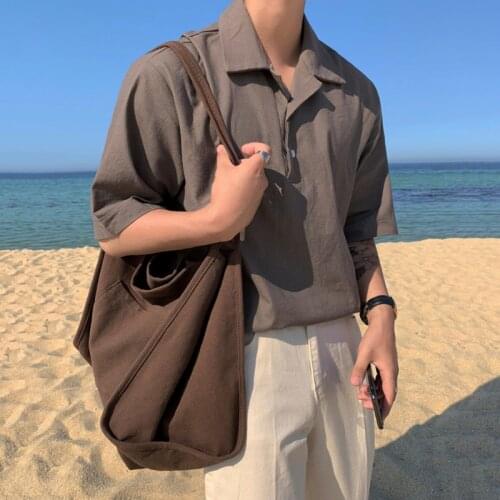 Casual Turn Down Collar Tops Mens Wear 2021 Summer Korean Short-Sleeved T-Shirt Fashion Handsome Cotton and Linen