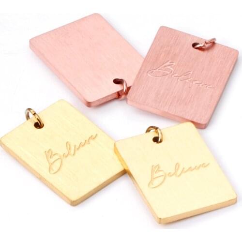 ASON 10pcs/Lot Jewelry Findings Stainless Steel Gold Color Rectangle Letter Charms For Necklaces Women Accessories Making Bulk