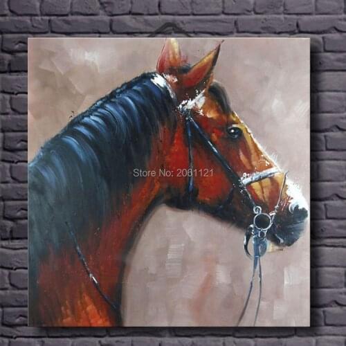 Hand painted canvas oil paintings black brown horse picture wall Art for home decor Europe Horseman corner animal art best gift