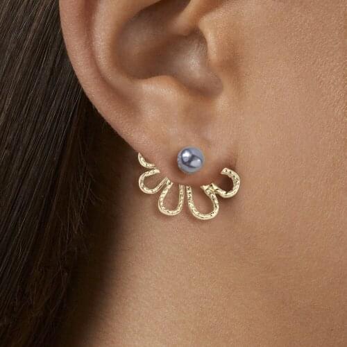 Burst Front and Rear Earrings Fashion Floral Stud Alloy Pearls with Simple Earrings Street Shot