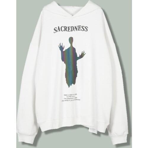 Ghost Reflective Rubber Hoodie Sweatshirts Men Harajuku Streetwear Alphabet Print Hooded Pullover Hip Hop Thicken Unisex Hoodies