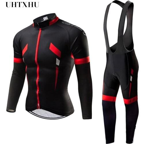 Uhtxhu Autumn Spring Cycling Jersey Set Cycling Clothing Bicycle Wear Bike Kit Men Bicycle Jerseys Cycling Sets