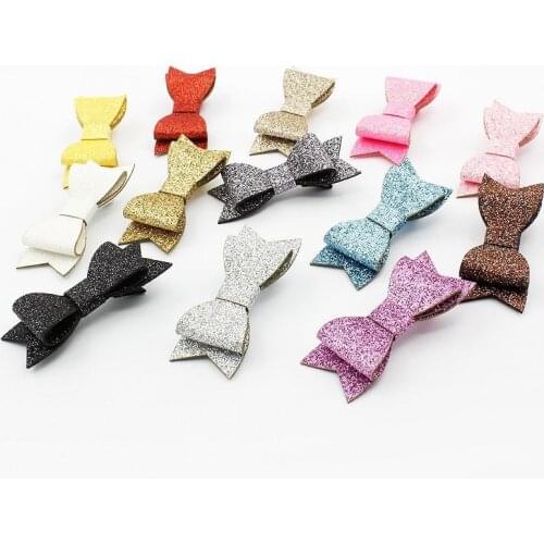 2017 Fashion Faux Leather Bow Knot Hairpins Glitter Leather Hair Clips Trendy girl Barrettes Leather Bow Hair Grips 10pcs/lot