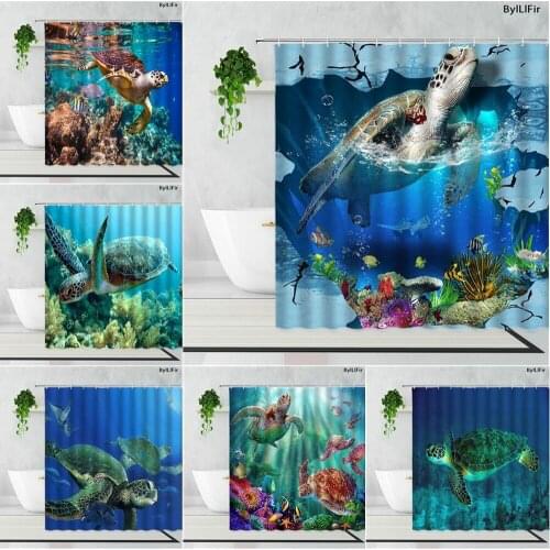 Turtle Shower Curtains Blue Marine Animal Creative Art Bathroom Supplies Waterproof Bath Curtain Hooks Home Decor Bathtub Screen