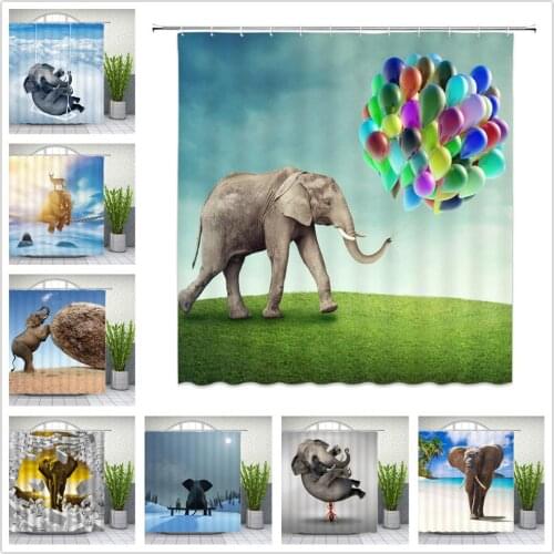 Wild Animal Shower Curtains Funny Elephant Balloon Themed Pattern Print Home Bathroom Decor Cloth Curtain Set Cheap With hook