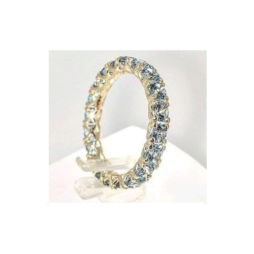 Womens Fashion 18K Gold Ring Simple Elegant Natural Aquamarine Jewelry Wedding Engagement Party Ring Size 5-11