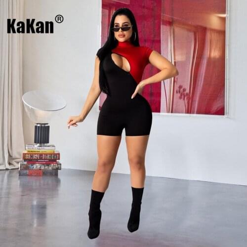 KaKan European and American Womens Zipper Open and Close Colorblock Jumpsuit 2020 New Jumpsuit