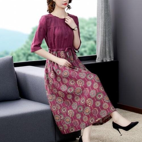 2021 Spring Red Print Linen Cotton Midi Dresses Summer Casual Vintage 5XL Plus Size Bodycon Dress Elegant Women Party Vestidos