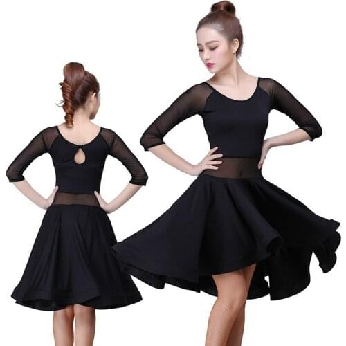 Women Latin Dance Dress Ballroom Tango Swing Salsa Dancewear Practice Black 904-B174