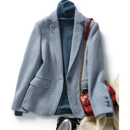 2020 Wool Coat Women Spring Jacket Korean Fashion Blazer Elegant Coats Female Overcoat Manteau Femme XZ223225AG KJ4148