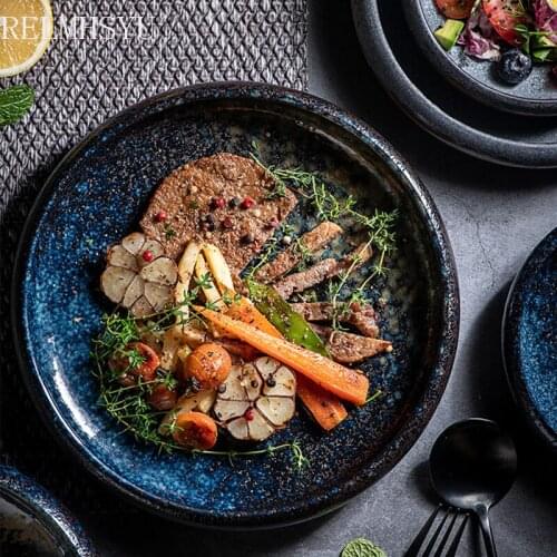 1PC RELMHSYU Ceramic Kiln Household Rice Western Food Steak Salad Dishes Dinner Plates Tableware