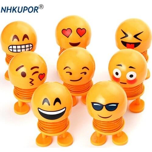 15pcs Facial Expression Ornaments Bobblehead Nod Dolls Cute Cartoon Funny Wobble Head Robot Lovely Car Dashboard Decoration