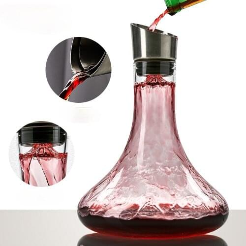 1800ML Handmade Lead-free Crystal Glass Large Red Wine Quick Decanter Household Wine Dispenser Pot Set Iceberg Decanter