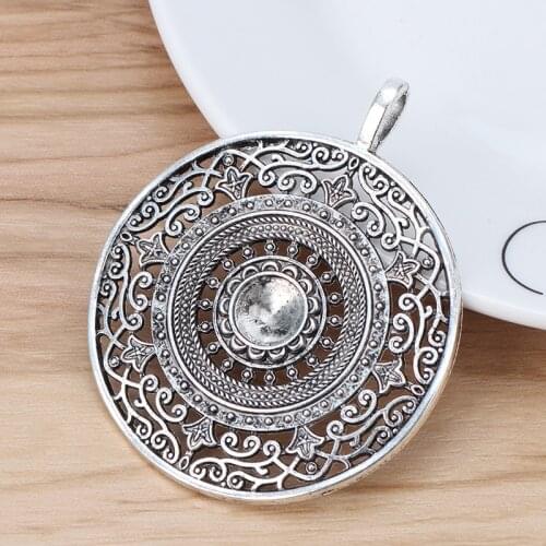 5pcs Tibetan Silver Large Filigree Mandala Flower Round Charms Pendants for Necklace Jewellery Making 68mm