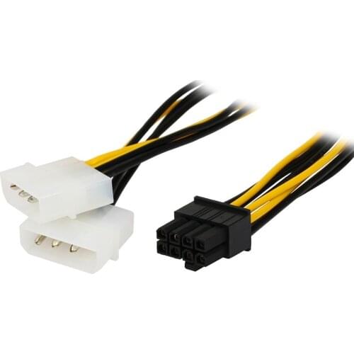 6 inch 2 x Molex 4 pin to 8-Pin PCI Express Video Card Pci-e ATX PSU Power Converter Cable - Molex to Pcie 8 pin Adapter