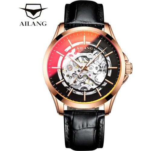 AILANG Color changing glass Watch Luxury Brand Men Automatic Mechanical Movement Mens Watches Hollow Waterproof 30M