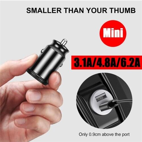 Mini 3.1A/4.8A/6.2A USB Car Charger Dual USB Phone Charger Hidden Car USB Charger Portable Auto Charging for iPhone X 11 Samsung