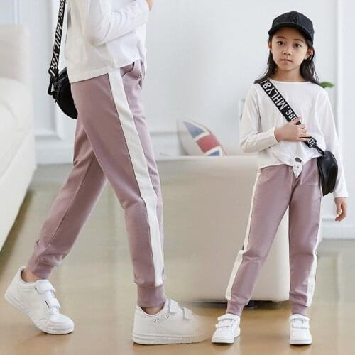 Children Casual Pants Spring Autumn New Boys Pure Cotton Side Striped Sports Trousers Girls Pocket Kids Embroidery Sweatpants